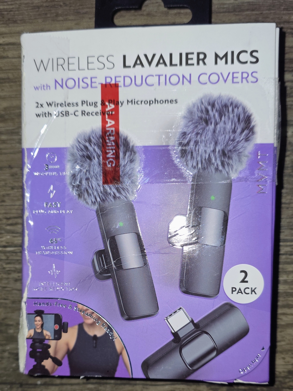 Wireless Lavalier Microphones with Noise Reduction Covers - Gray (2 Pack)